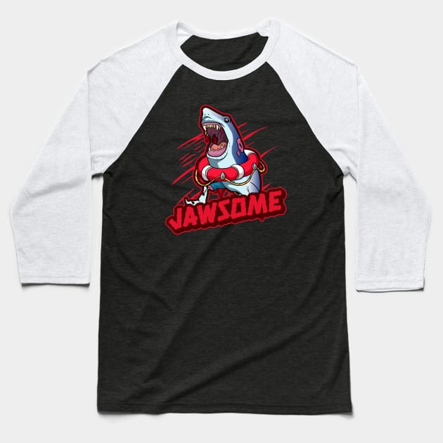Creepy Jawsome Zombie Shark Baseball T-Shirt by Trendy Black Sheep